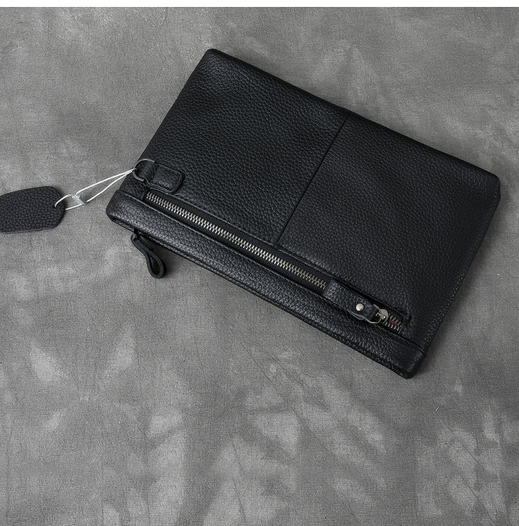 Black Leather Mens Business Clutch Bag Mini Tablet Clutch Wallet For Men