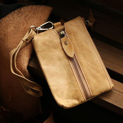 Cool Light Brown Leather Mens Card billfold Wallet Coin Purse Wristlet Car Key Wallet For Men