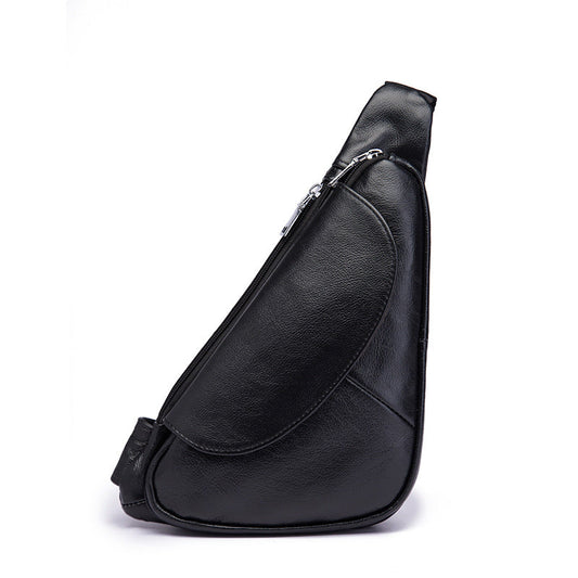 Cool Black Leather Mens Sling Bag Chest Bag One-Shoulder Backpack For Men