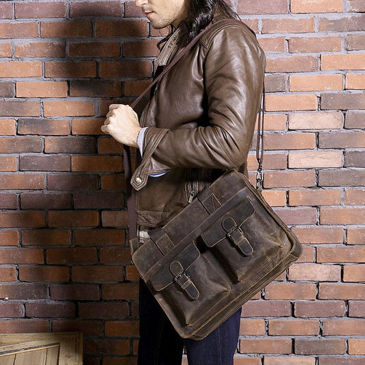 Vintage Coffee Leather Mens Briefcases Work Bag Laptop Bag Business Bag for Men