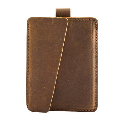 Brown Cool Leather Mens Card Holder Thin Front Pocket Wallet Vintage Slim Card Wallet for Men