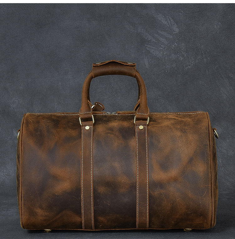 Retro Brown Leather Men's Business Overnight Bag Large Travel Bag Duffel Bag Weekender Bag For Men