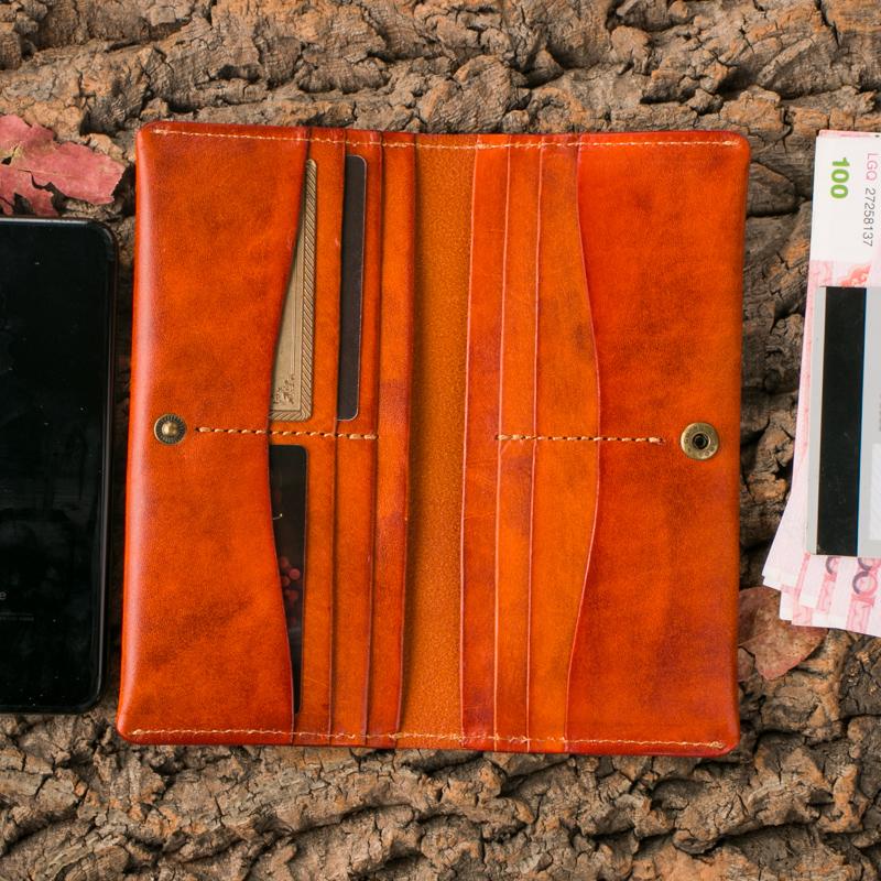 Handmade Leather Mens Clutch Wallet Cool Leather Wallet Long Phone Wallets for Men