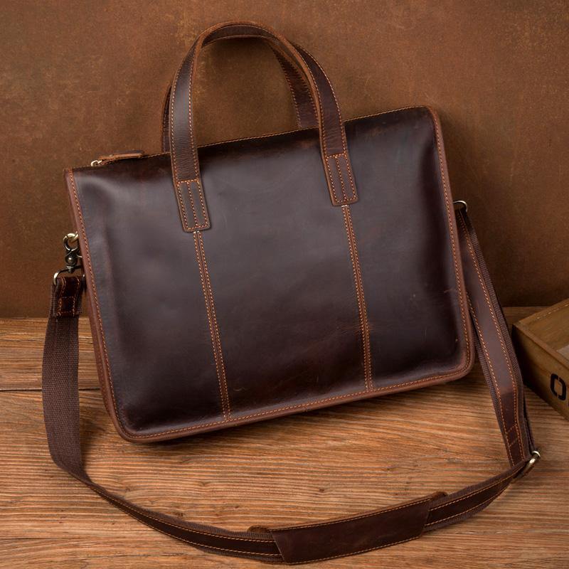 Vintage Dark Brown Leather Mens 12 inches Briefcase Laptop Side Bag Business Bags Work Bags for Men