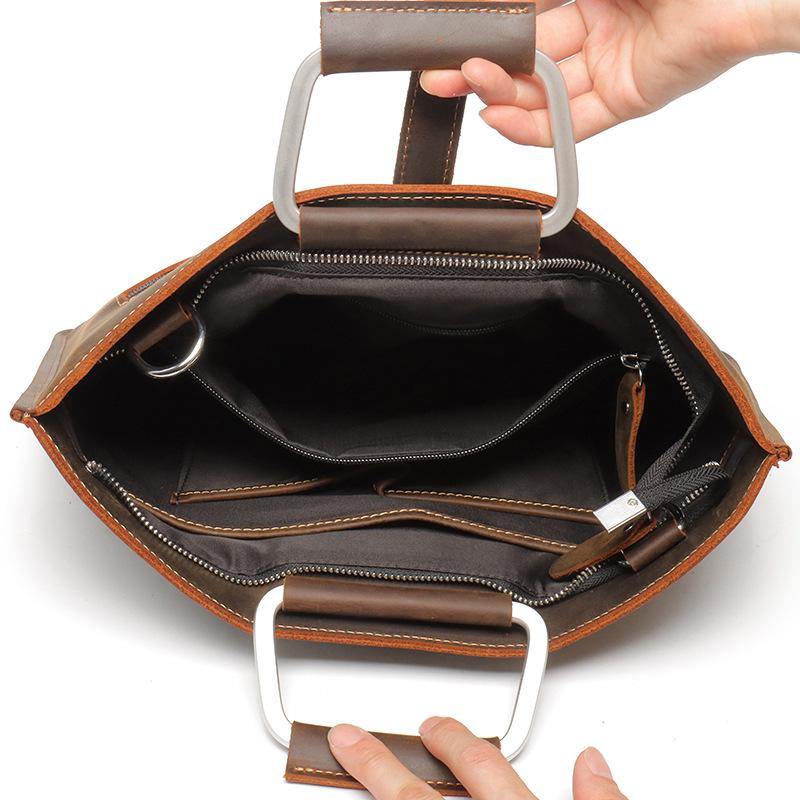 Slim Brown Leather Men's 13 inches Side Courier Bag Messenger Bag Briefcase Work Purse For Men