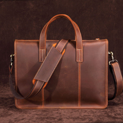 Vintage Leather Mens Laptop Handbag Work Bag Business Bag Shoulder Bag For Men