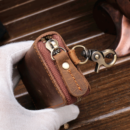 Cool Fashion Leather Men's Car Key Wallet Zipper Key Holder For Men