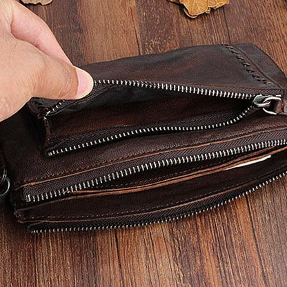 Handmade Mens Cool Long Leather Chain Wallet Cards Biker Trucker Wristlet Wallet