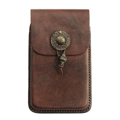 Cool Handmade Coffee Leather Mens Holster 6' Cellphone case phone pocket With Belt Loop For Men