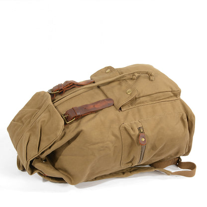 Khaki Canvas Mens Large 15'' Hiking Backpack Travel Backpack College Bag Computer Backpack for Men