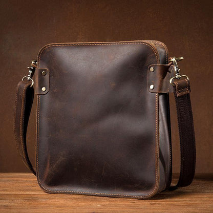 Vintage Dark Brown Cool Leather 12 inches Vertical Courier Bag Messenger Bags for Men