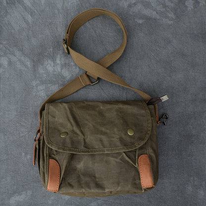 Waxed Canvas Leather Mens Gray Side Bag Khaki Messenger Bag Small Courier Bag For Men