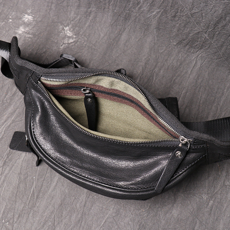 Leather Fanny Packs Black Mens Bum Bag Hip Bag Black Waist Bags For Men