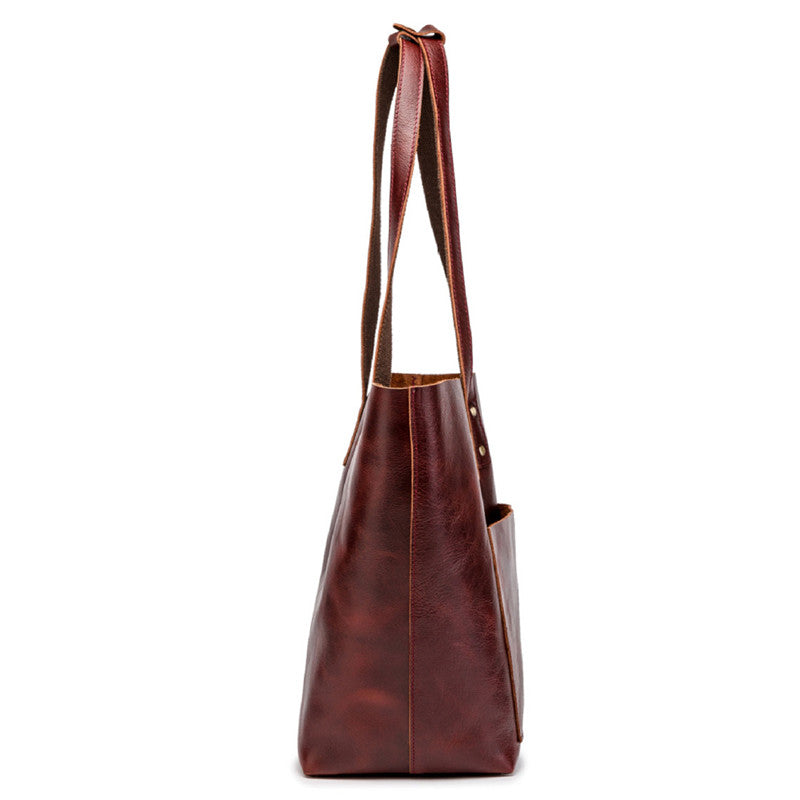 Mens Womens Leather Red Brown Tote Handbag Vintage Shoulder Tote Purse Tote Bag For Men