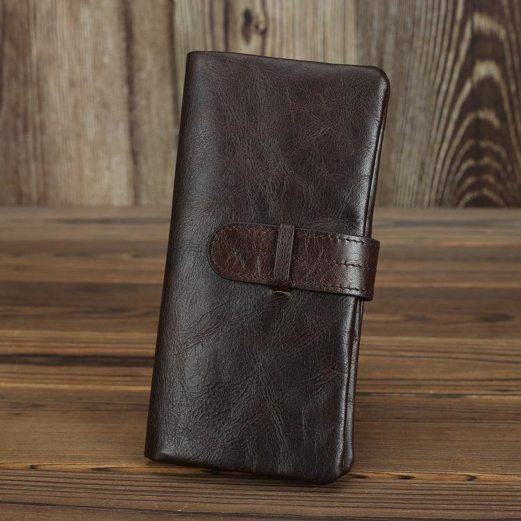 Black Leather Men's Bifold Long Wallet with Coin Pocket Billfold Wallet Card Wallet For Men