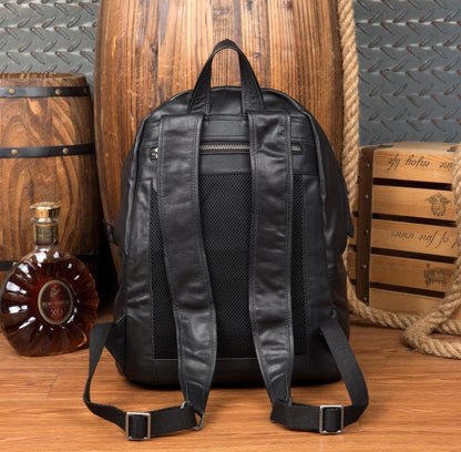 Fashion Black Mens Leather 13-inch Computer Backpacks Cool Travel Backpacks School Backpacks for men