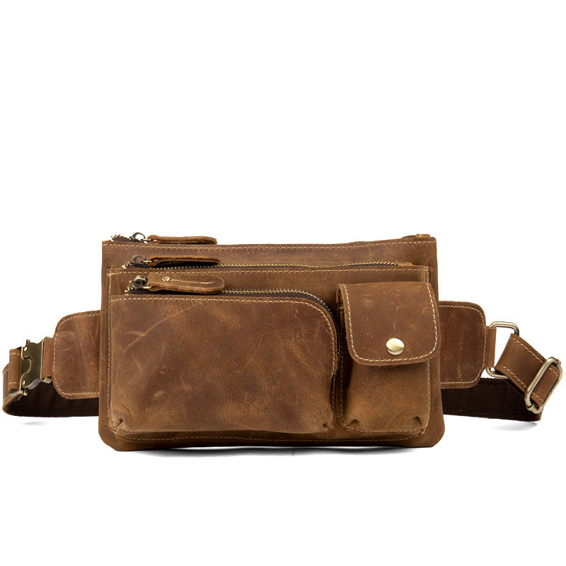 Vintage Brown Leather Mens Fanny Pack Waist Bag Coffee Hip Pack Belt Bag Bumbag for Men