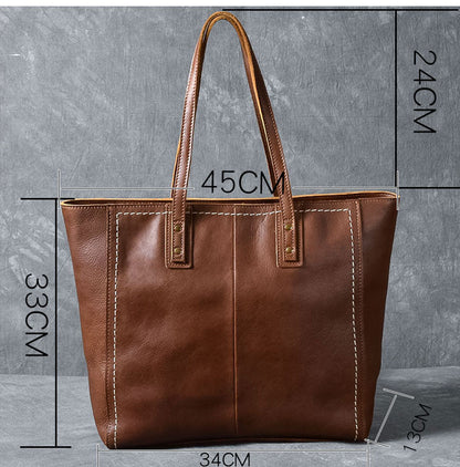 Leather Mens Womens 15' Large Shoulder Bag Brown Tote Bag Large Side Bag Dark Coffee Handbag For Men