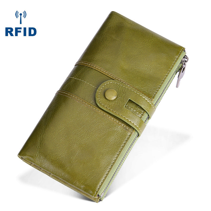 RFID Cool Leather Brown Men's Bifold Long Wallet Multi Cards Black Long Wallet For Men