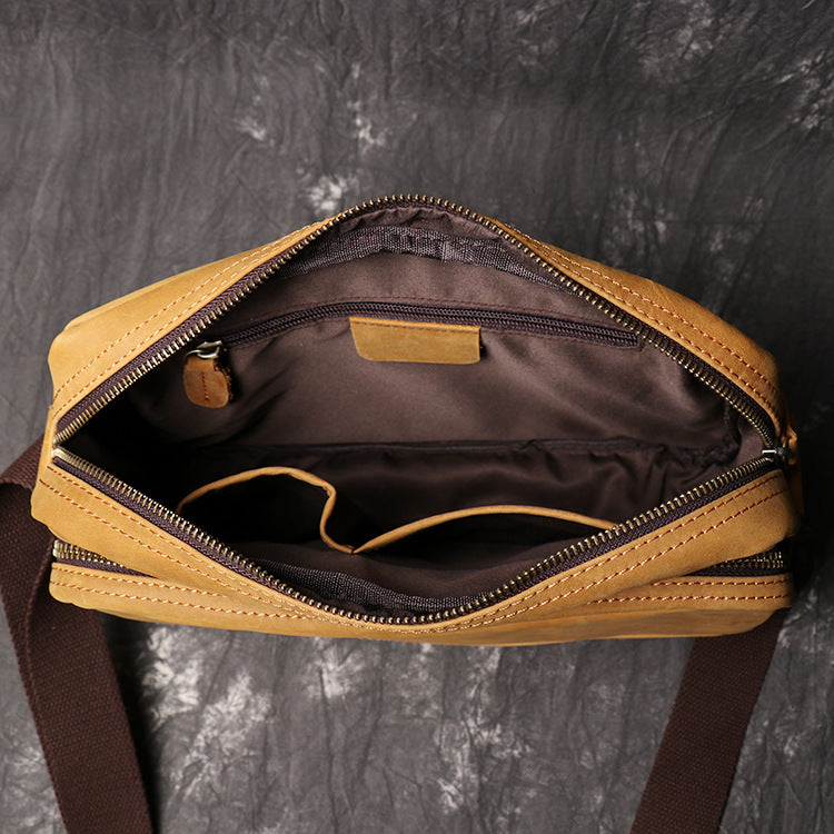 Tan Leather Men's Messenger Bag Side Bag iPad Courier Bags Tan Postman Bag For Men