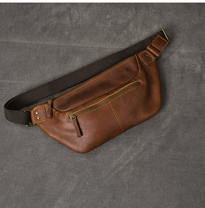 Cool Leather Mens 8' Large Brown Fanny Pack Waist Bag Hip Bag Chest Bag for Men