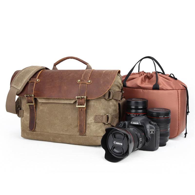 Canvas Leather Mens 14¡®¡¯ CANON Camera Messenger Bag NIKON Camera Side Bag DSLR Camera Bag