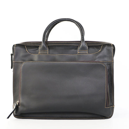 Vintage Black Mens Leather Briefcases Work Handbag Black 14'' Computer Briefcases For Men