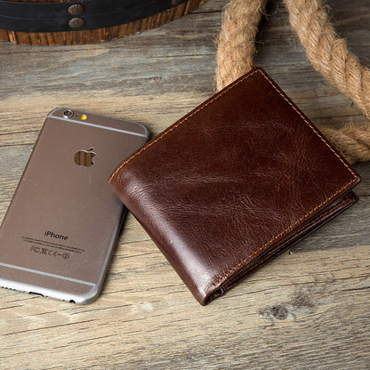 Brown Cool Leather Mens Thin Small Wallet Front Pocket Wallet Trifold billfold Wallets for Men