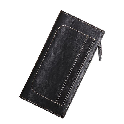 Casual Black Leather Men's Long Wallet Bifold Long Checkbook Wallet Clutch For Men