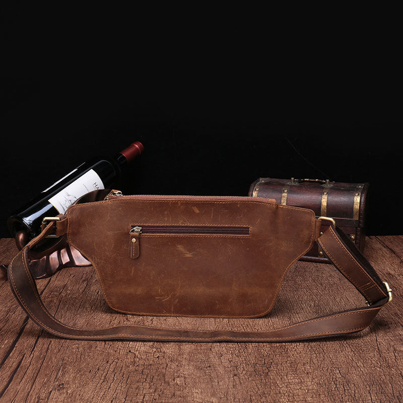 Vintage Brown Leather Men's Fanny Pack Coffee Chest Bag Waist Bag For Men