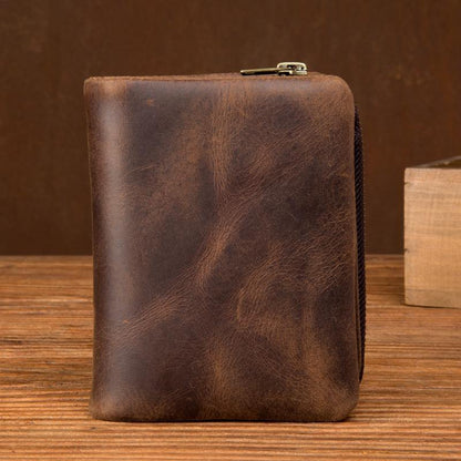 Brown Cool Leather Mens Trifold Small Wallet billfold Wallet Bifold Pocket Small Wallet for Men