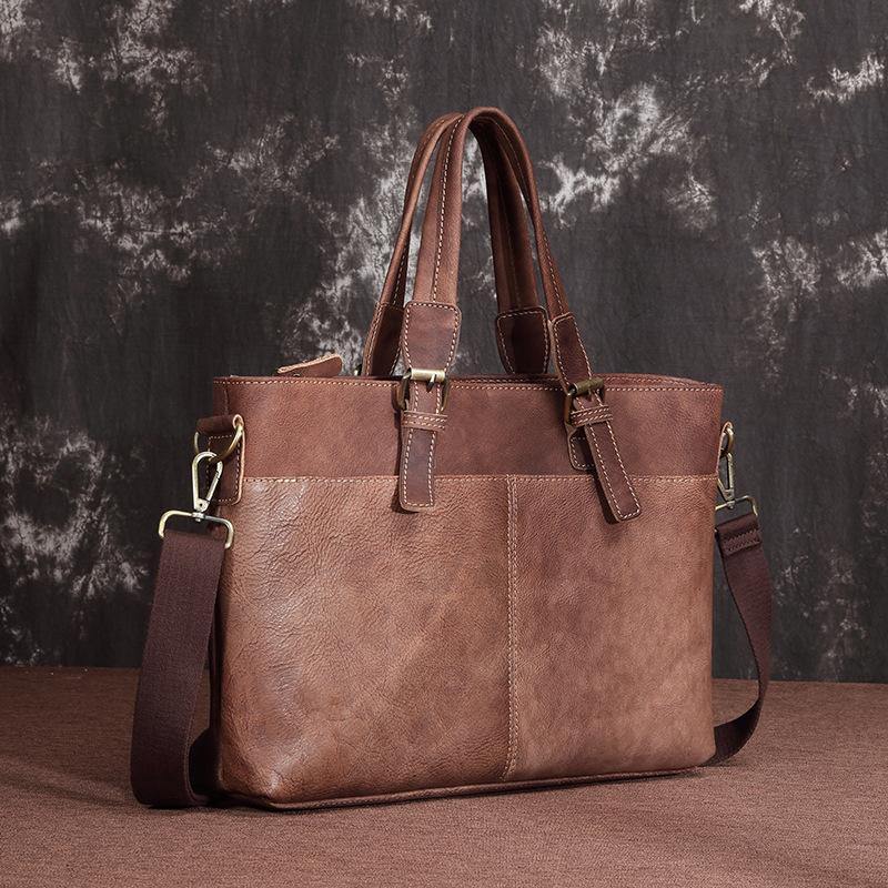 Brown Cool Leather 14 inches Light Brown Briefcase Messenger Bag Handbag Shoulder Bag For Men