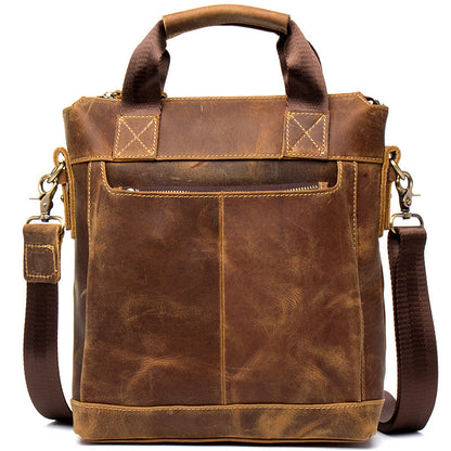 Brown Leather Mens 13 inches Briefcase Vertical Laptop Side Bags Business Bags Work Bags for Men