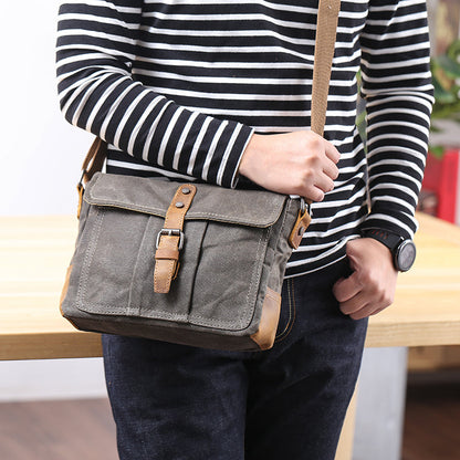 Waxed Canvas Mens Waterproof Side Bag, Courier Bag, Messenger Bag for Men