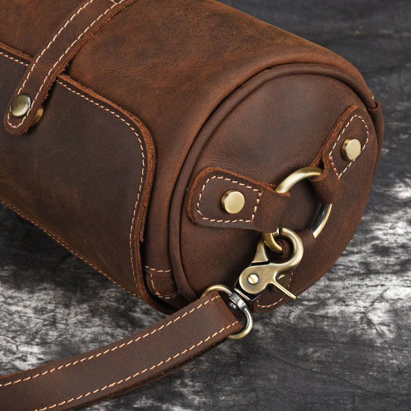 Cool Fashion Leather Mens Small Barrel Shoulder Bag Side Bag Messenger Bag For Men