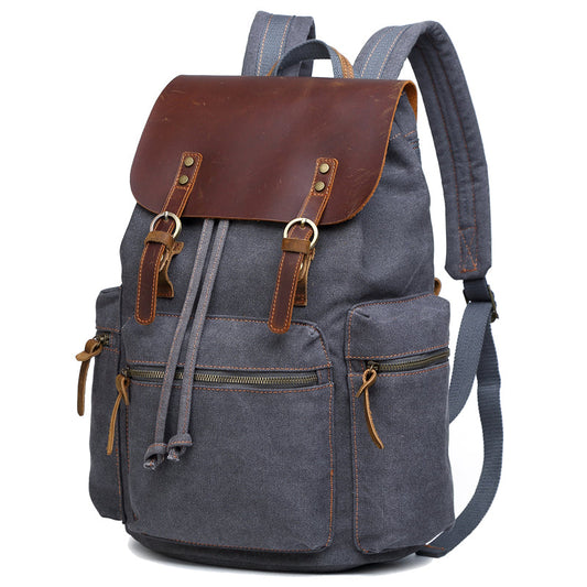 Canvas Leather Women Mens 16' Gray Travel Backpack Brown Computer Bag College Backpack for Men