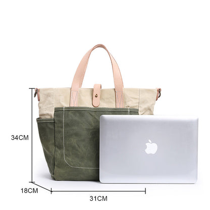 Canvas Leather Mens Womens 13' Waterproof Tote Bag Handbag Tote Bag Shoulder Bag Tote Purse For Men