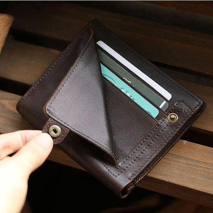 Casual Brown Leather Mens billfold Wallet Trifold SMall Wallet Black Front Pocket Wallet For Men