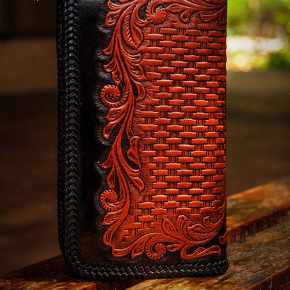 Handmade Leather Men Tooled Eagle Cool Leather Wallet Long Phone Clutch Wallets for Men