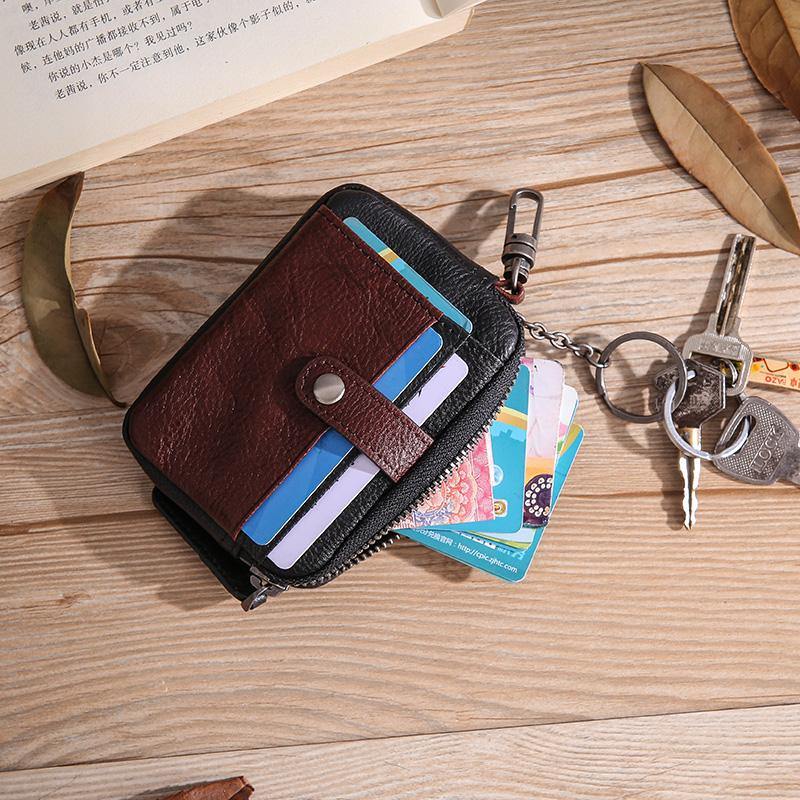 Leather Mens Card Wallets Cool Small Zipper Card Wallet Key Wallet with Belt Clip For Men