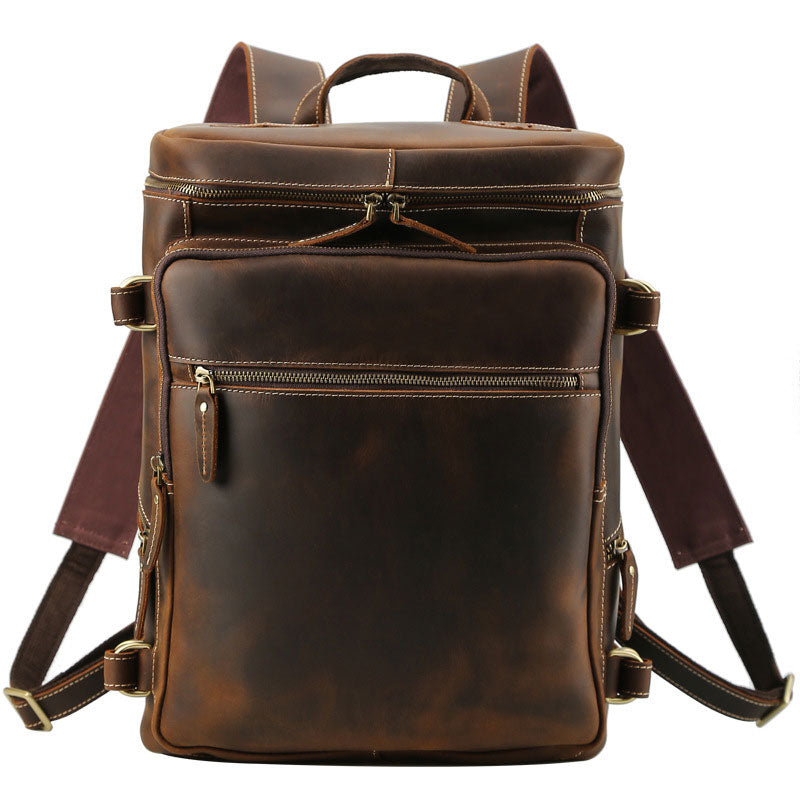 Cool Leather Vintage Dark Brown Mens 16inch Laptop Backpacks Vintage School Backpack Travel Backpack Bags for Men