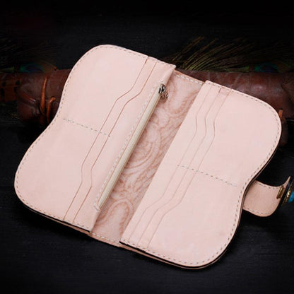 Handmade Leather Tooled Floral Mens Clutch Wallet Cool Wallet Long Wallets for Men Women