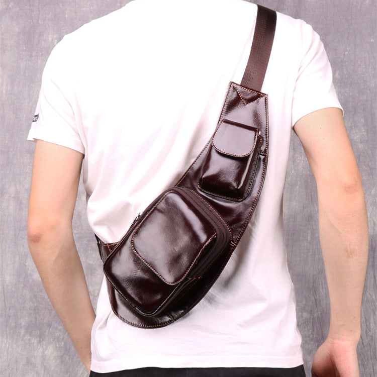 Oiled Leather Brown Men's Chest Bag Sling Bag One Shoulder Backpack For Men