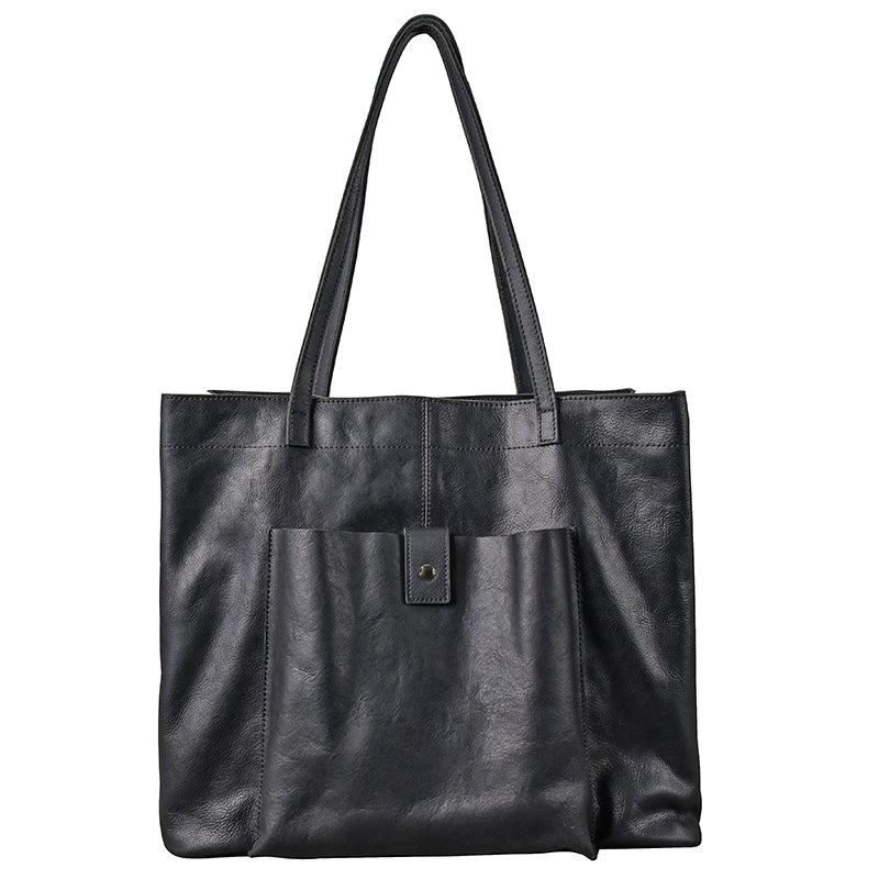 Leather Mens Womens 15' Large Shoulder Bag Black Tote Bag Large Side Bag Handbag For Men