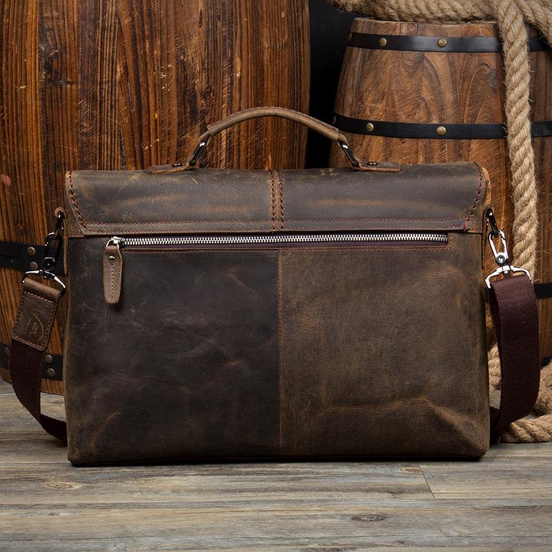 Vintage Dark Brown Leather Mens 15 inches Briefcase Laptop Bag Business Side Bags Work Bag for Men