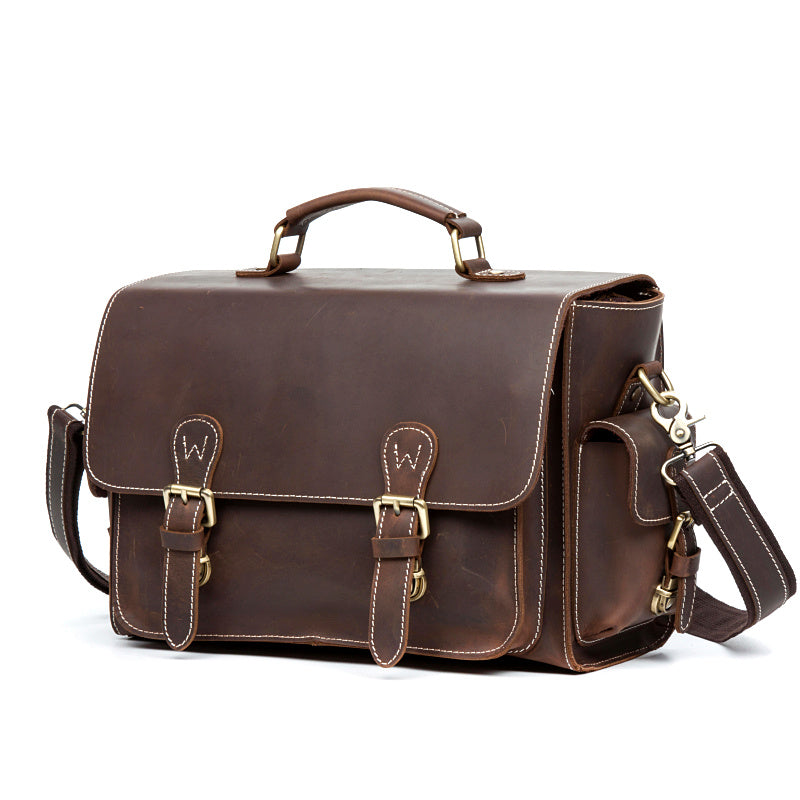 Brown Leather 13 inches SLR Camera Side Bag Messenger Bags HandBag for Men