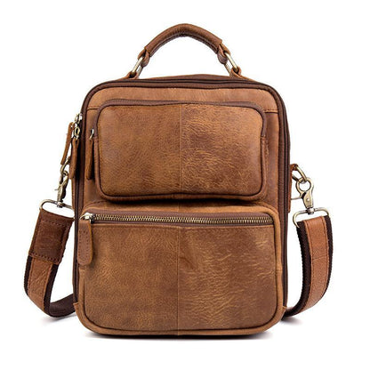 Brown Casual Leather 10 inches Vertical Side Bags Messenger Bag Courier Bag for Men