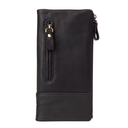 Black Cool Mens Leather long Wallet Brown Leather Zipper Wallet Long Wallets Clutch for Men