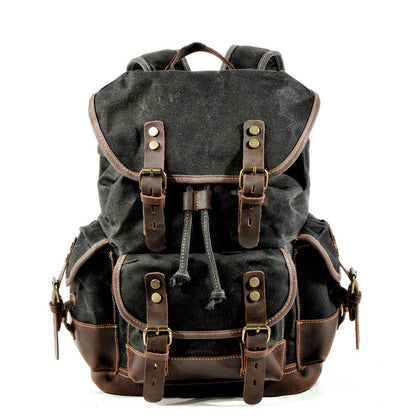 Cool Canvas Leather Mens Large Black Backpack Travel Backpack Hiking Backpack for Men