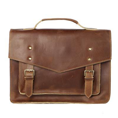 Vintage Brown Mens Leather Briefcase Work Handbag Black 14'' Computer Briefcases For Men